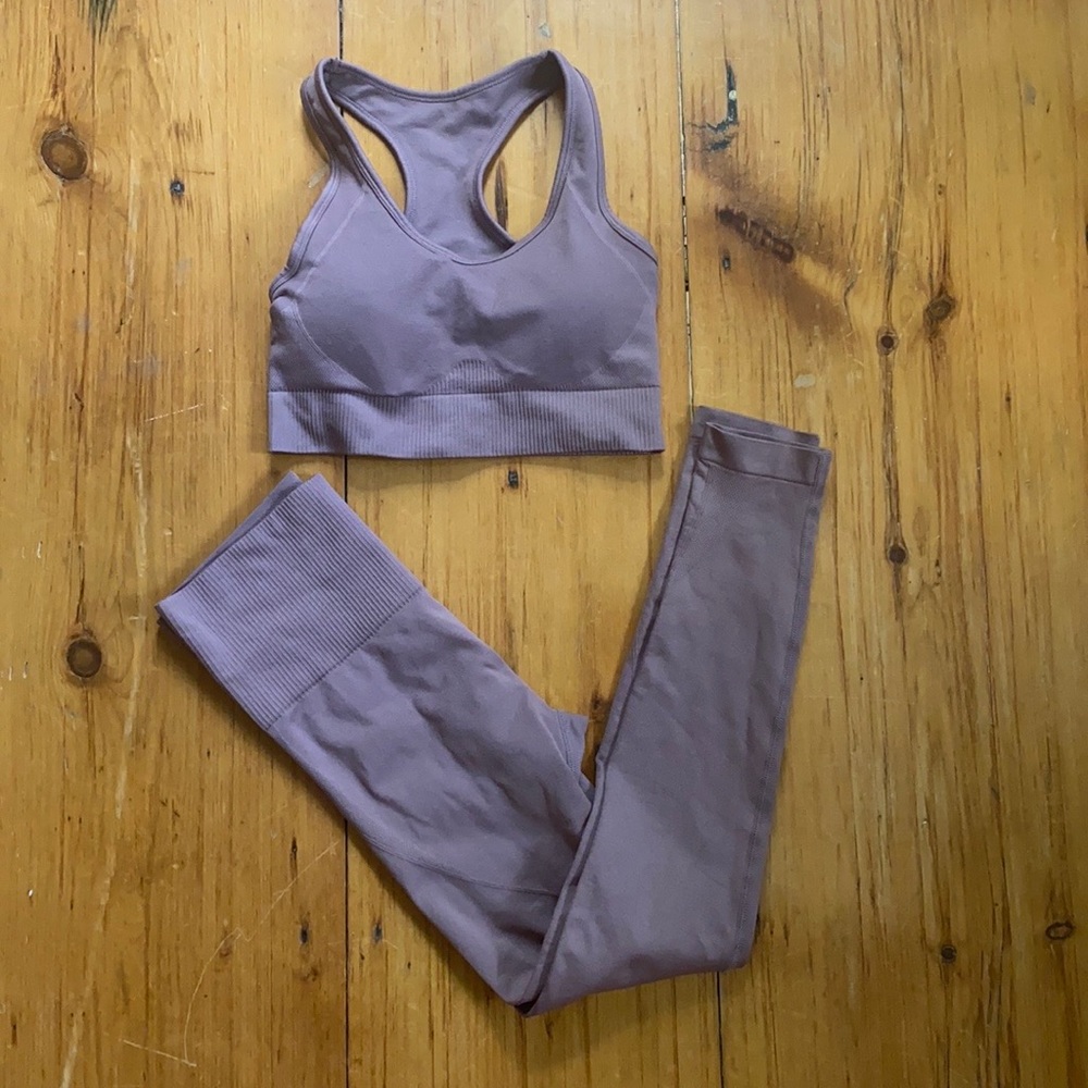 Seamless set leggings sports bra mauve/taupe